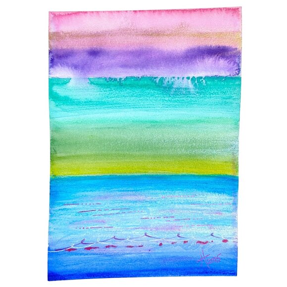 Art Original Storm on the Horizon Watercolor Painting Wall Art 11x14in Matted